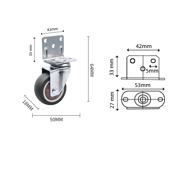 1-inch, 1.25-inch, 1.5-inch and 2-inch TPR L-shape caster