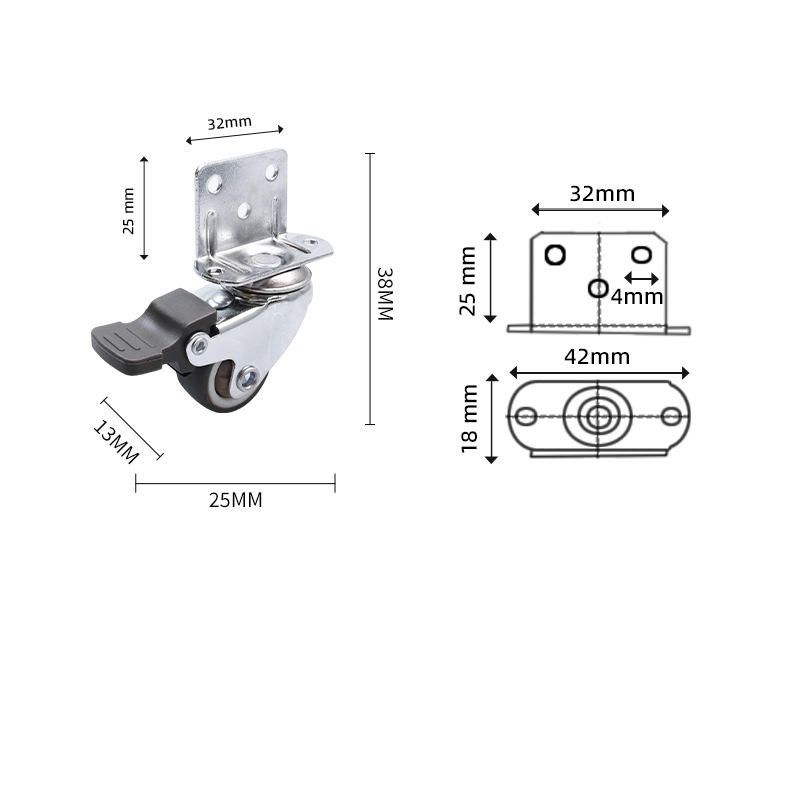1-inch, 1.25-inch, 1.5-inch and 2-inch TPR L-shape caster with brake