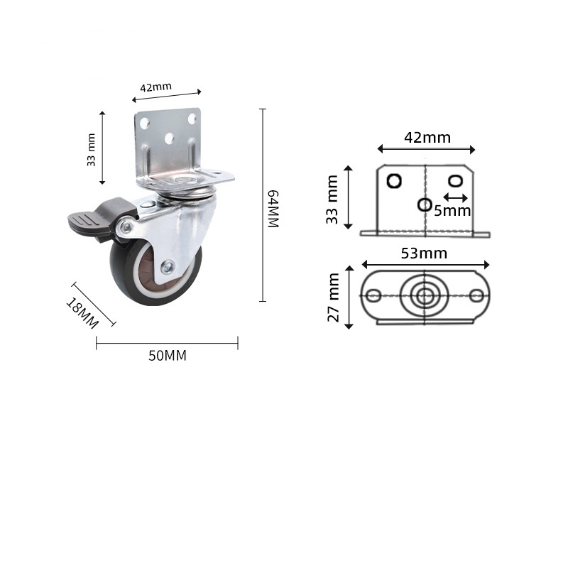 1-inch, 1.25-inch, 1.5-inch and 2-inch TPR L-shape caster with brake
