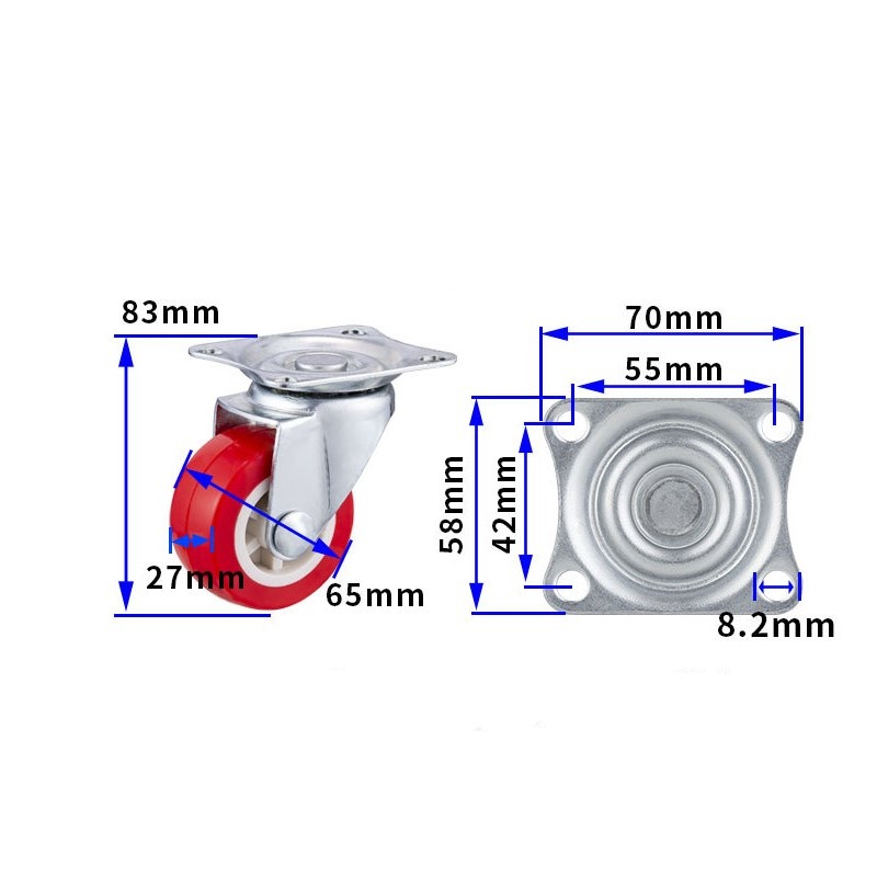 1.5-inch, 2-inch, 2.5-inch and 3-inch Red PVC Furniture Caster