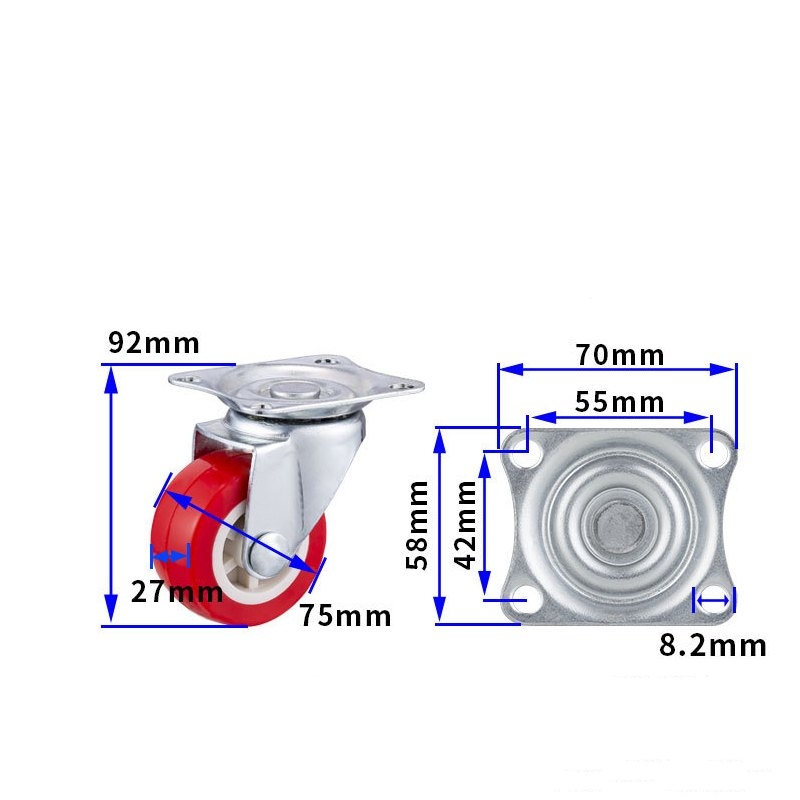 1.5-inch, 2-inch, 2.5-inch and 3-inch Red PVC Furniture Caster