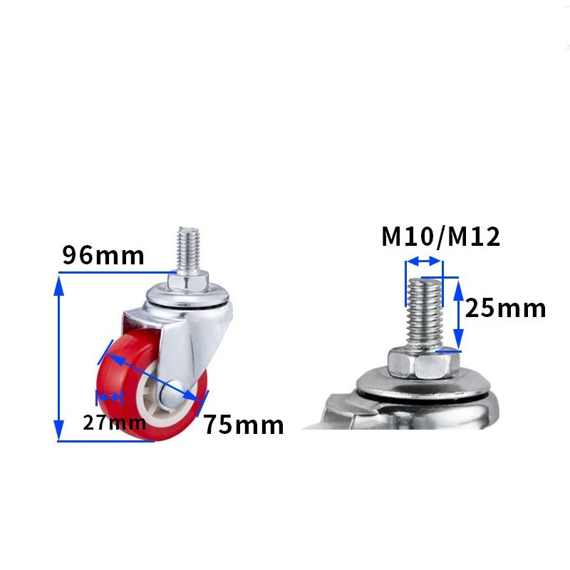 1.5-inch, 2-inch, 2.5-inch and 3-inch Red PVC Furniture Caster