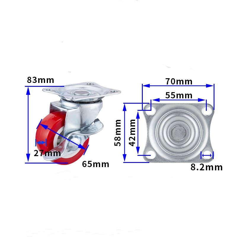 1.5-inch, 2-inch, 2.5-inch and 3-inch Red PVC Furniture Caster