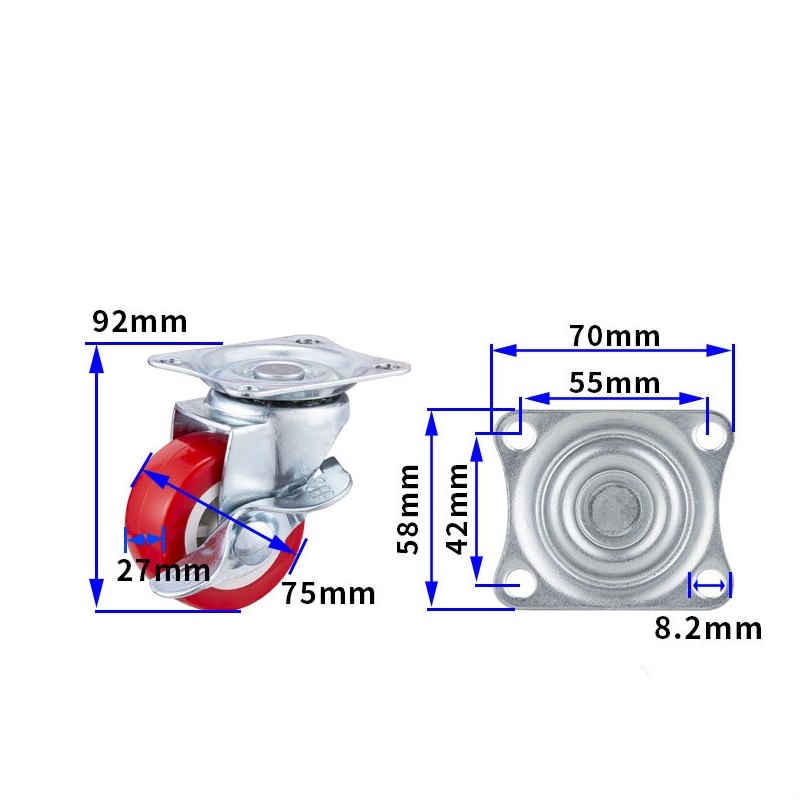 1.5-inch, 2-inch, 2.5-inch and 3-inch Red PVC Furniture Caster