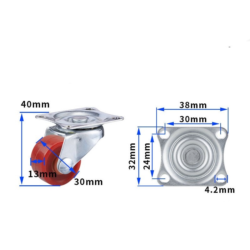 1-inch, 1.25-inch and1.5-inch Jujube Red PU Caster
