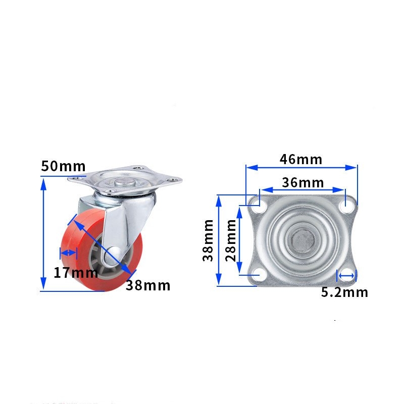 1-inch, 1.25-inch and1.5-inch Jujube Red PU Caster