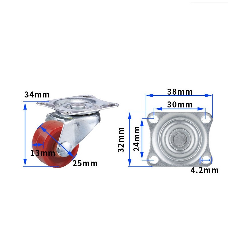 1-inch, 1.25-inch and1.5-inch Jujube Red PU Caster