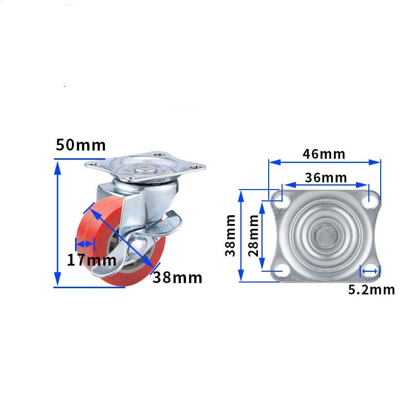 1-inch, 1.25-inch and1.5-inch Jujube Red PU Caster