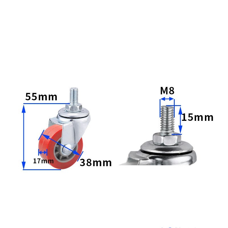 1-inch, 1.25-inch and1.5-inch Jujube Red PU Caster