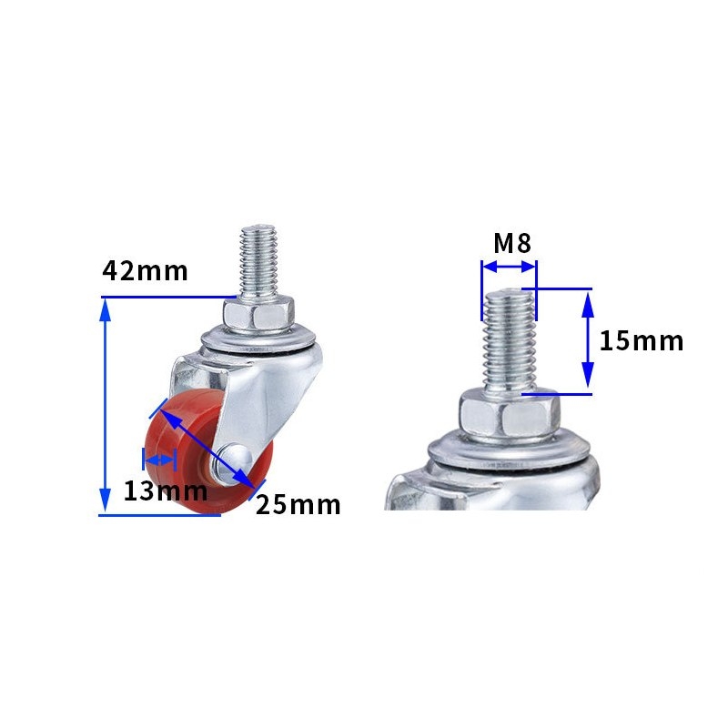 1-inch, 1.25-inch and1.5-inch Jujube Red PU Caster
