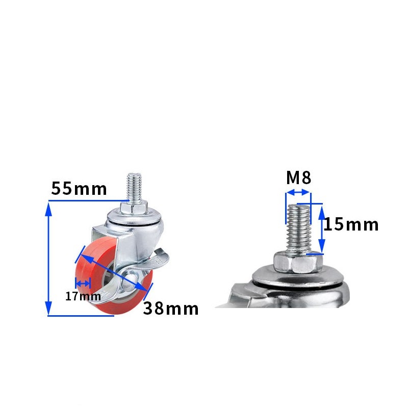 1-inch, 1.25-inch and1.5-inch Jujube Red PU Caster