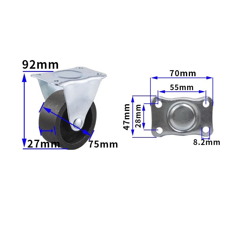 1.5-inch, 2-inch, 2.5-inch and 3-inch cast iron Caster