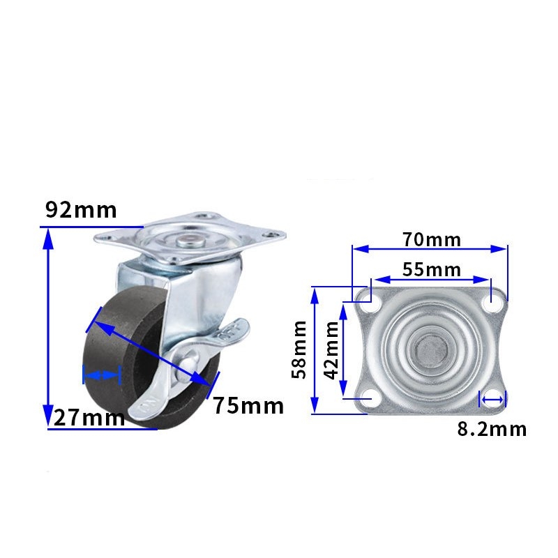 1.5-inch, 2-inch, 2.5-inch and 3-inch cast iron Caster