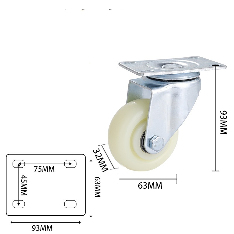 2.5-inch, 3-inch, 4-inch and 5-inch medium White PP wheels