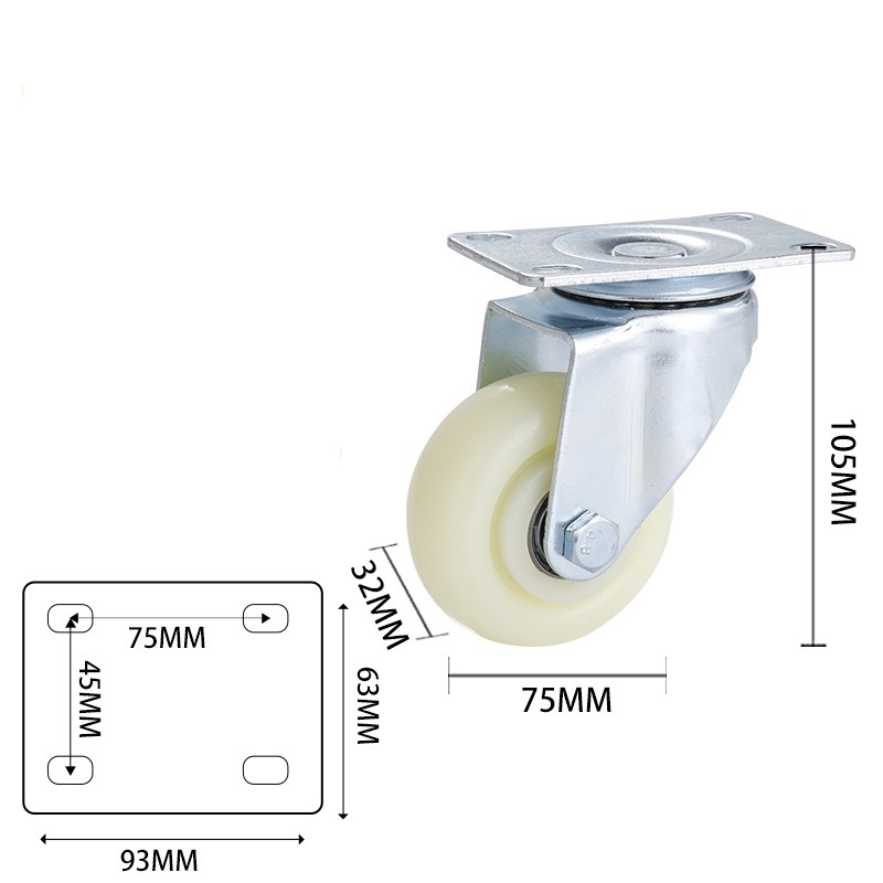 2.5-inch, 3-inch, 4-inch and 5-inch medium White PP wheels