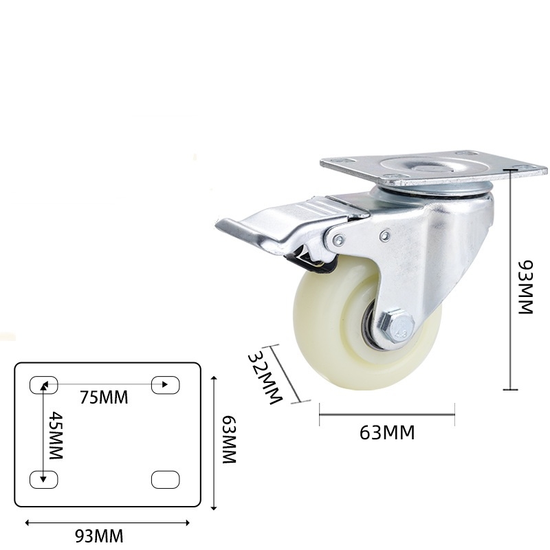 2.5-inch, 3-inch, 4-inch and 5-inch medium White PP wheels