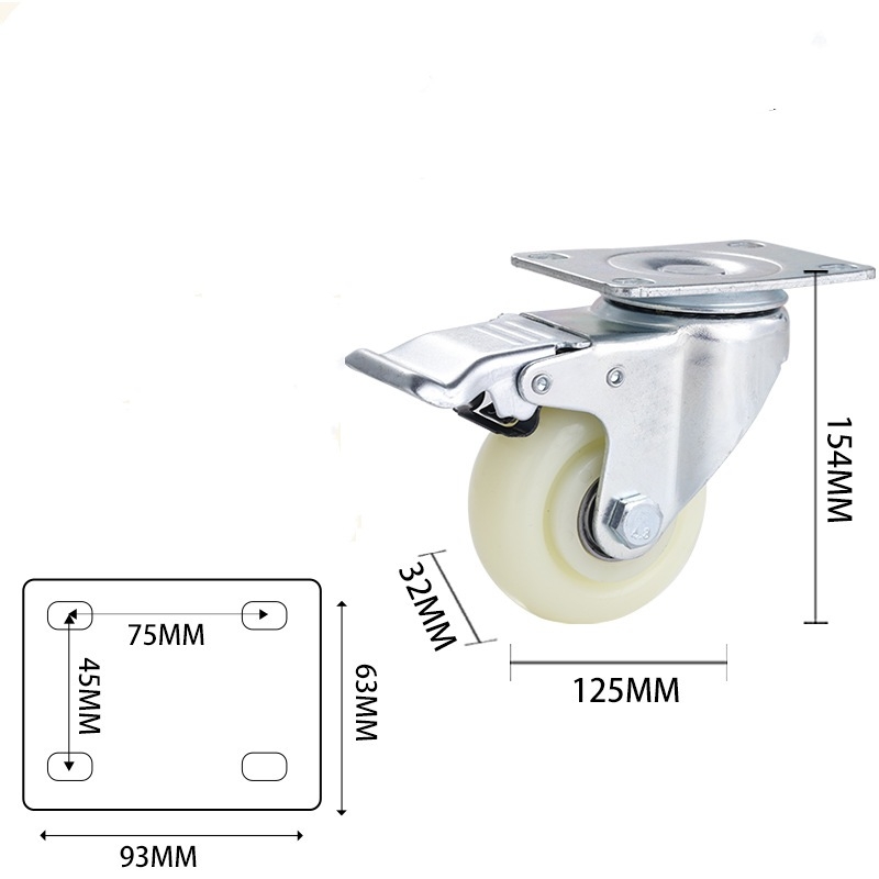 2.5-inch, 3-inch, 4-inch and 5-inch medium White PP wheels