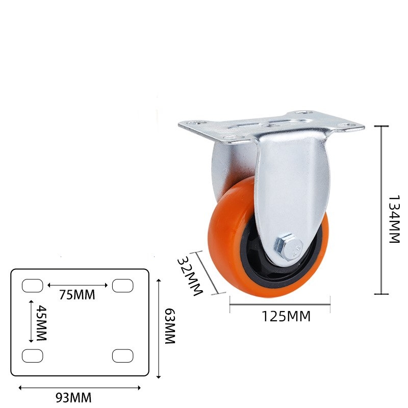 2.5-inch, 3-inch, 4-inch and 5-inch medium Orange PP wheels