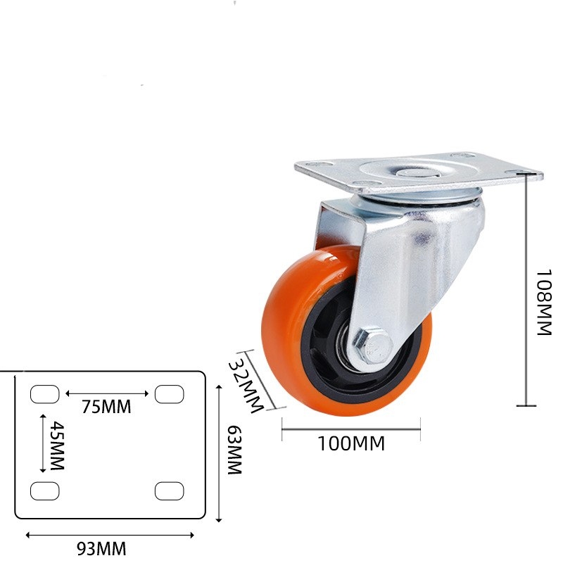 2.5-inch, 3-inch, 4-inch and 5-inch medium Orange PP wheels