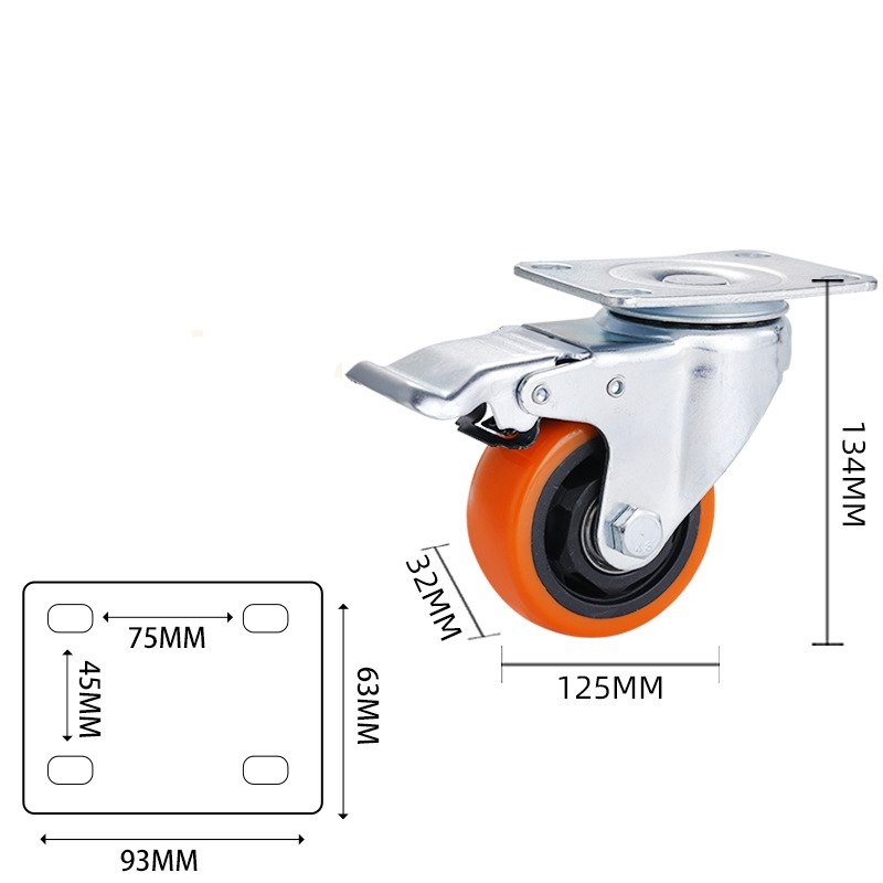 2.5-inch, 3-inch, 4-inch and 5-inch medium Orange PP wheels