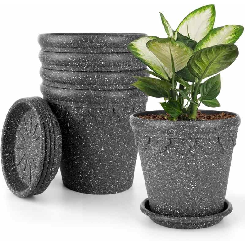 5.5 inch, 6.5 inch and 7.5 inch Imitation ceramic plastic flower pot with base