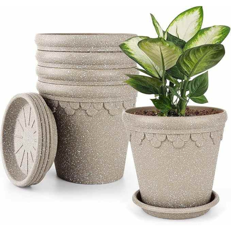 5.5 inch, 6.5 inch and 7.5 inch Imitation ceramic plastic flower pot with base