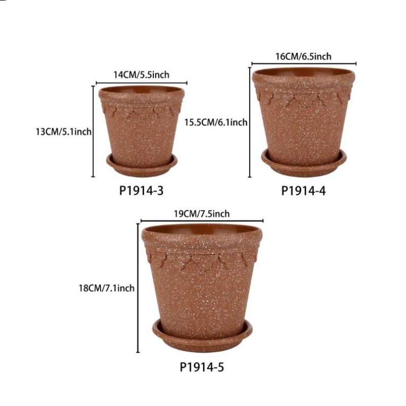 5.5 inch, 6.5 inch and 7.5 inch Imitation ceramic plastic flower pot with base
