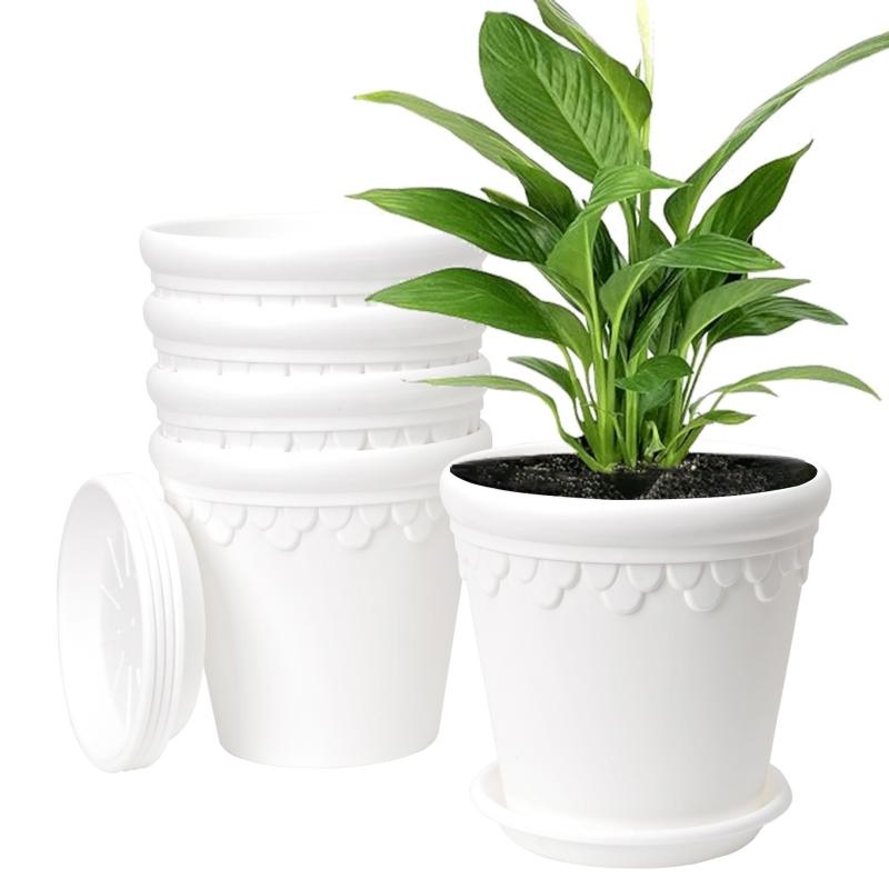 5.5 inch, 6.5 inch and 7.5 inch Imitation ceramic plastic flower pot with base