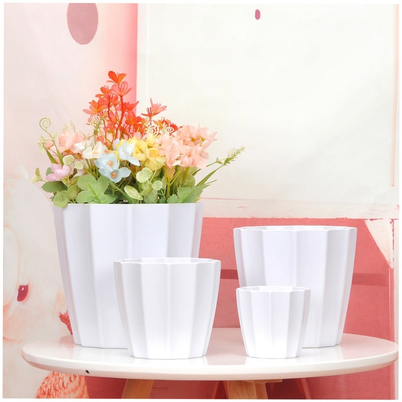 Factory direct vertical striped imitation porcelain glossy plastic flower pots