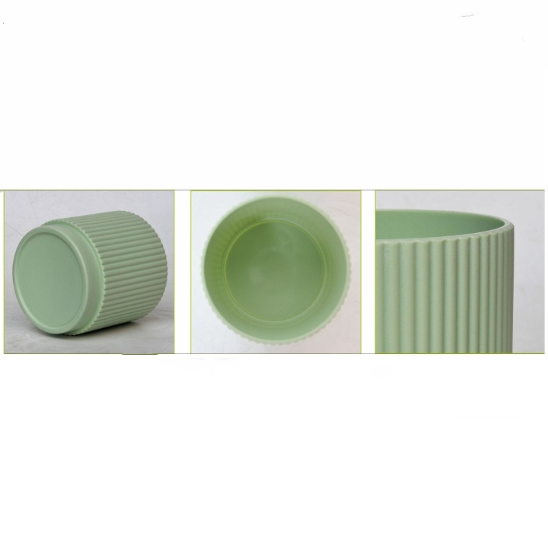 Striped non-porous plastic flower pot