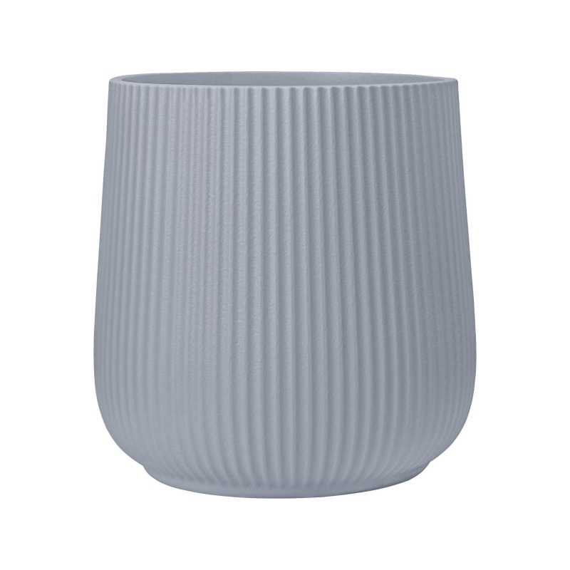 Large striped plastic flower pot