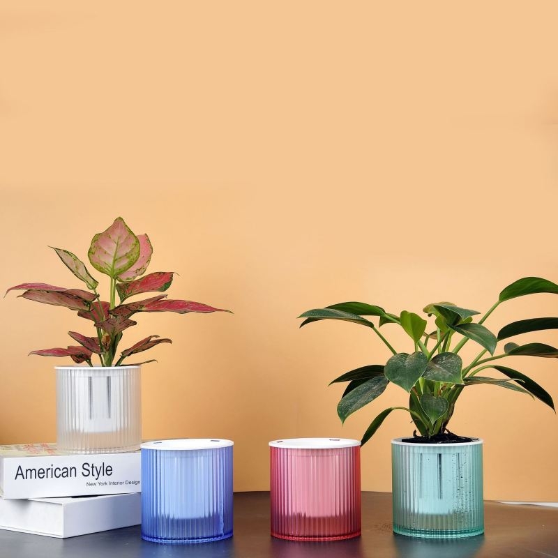 Vertical striped transparent self-absorbing plastic flower pot