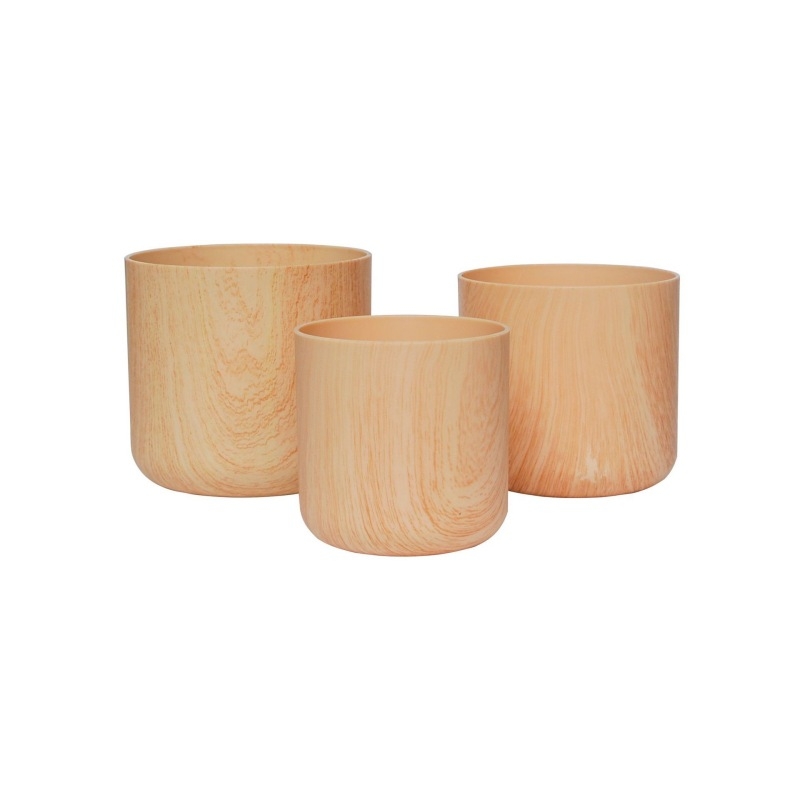 Wood grain plastic round flower pot