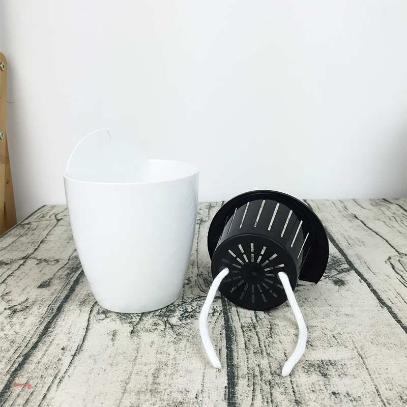 Plastic hangable flower pot with absorbent cotton rope
