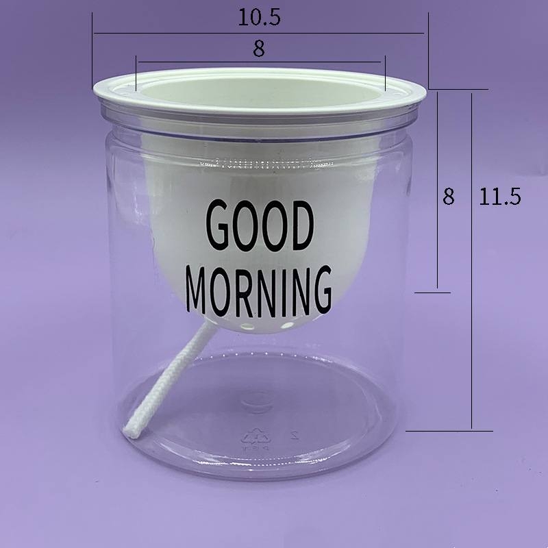 Transparent plastic flower pot with absorbent cotton rope