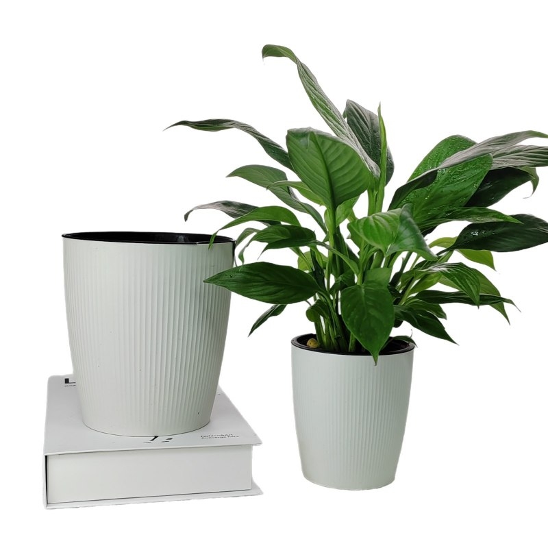 Double-layered vertical striped plastic flower pot