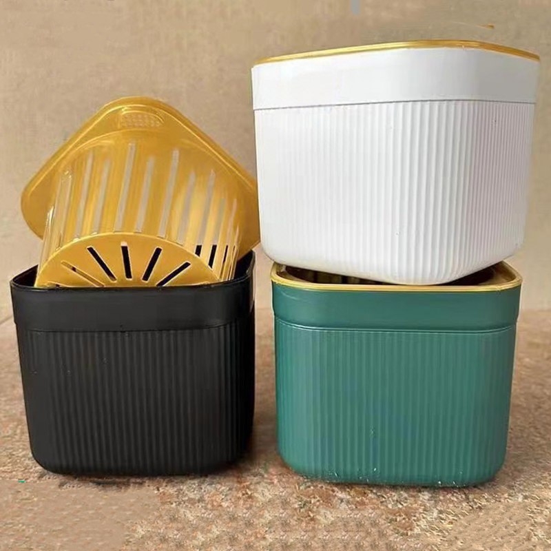 Vertical striped double-layer plastic flower pot
