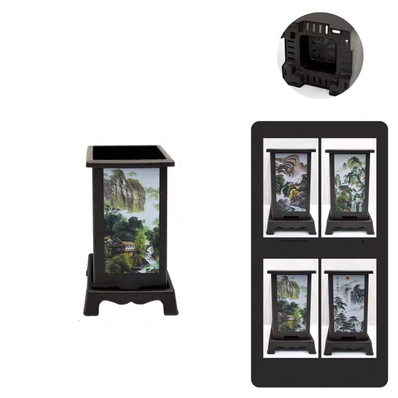 Patterned plastic flower pots with trays