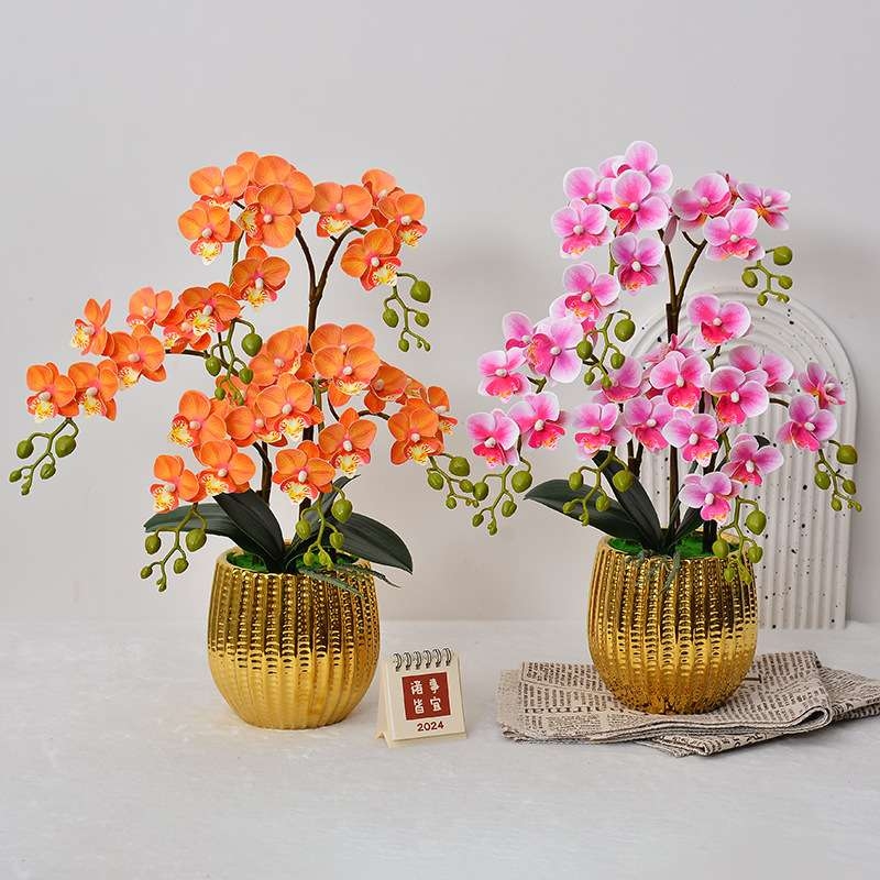 Artificial Phalaenopsis orchids with flowerpots