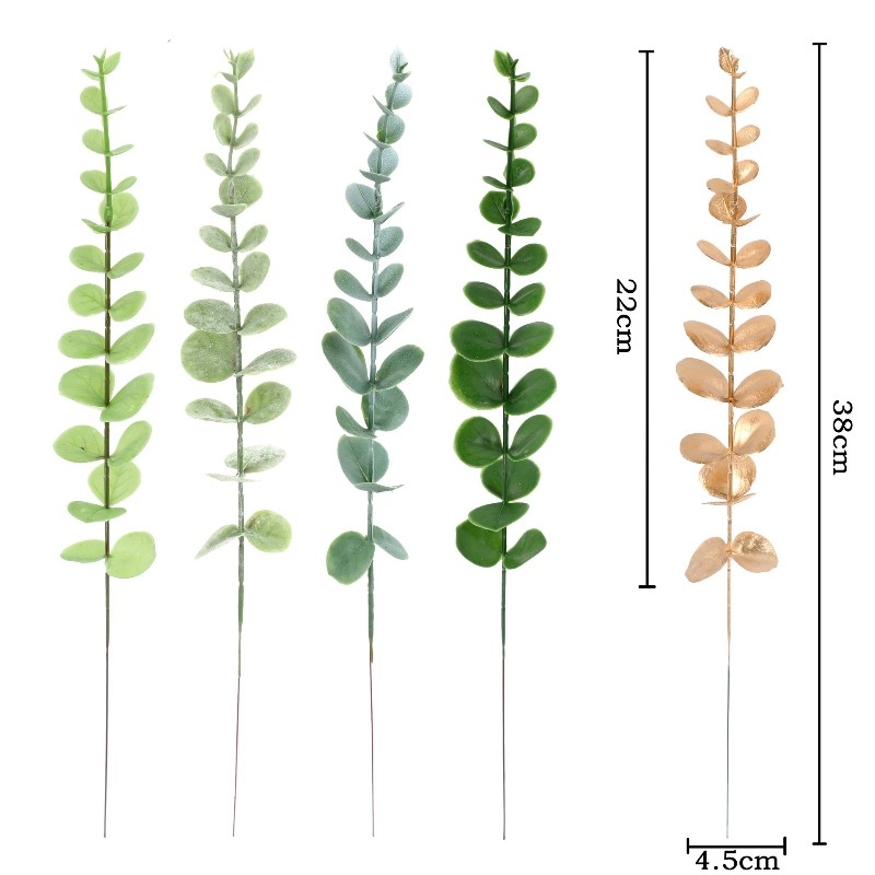 Artificial green plant single eucalyptus stem