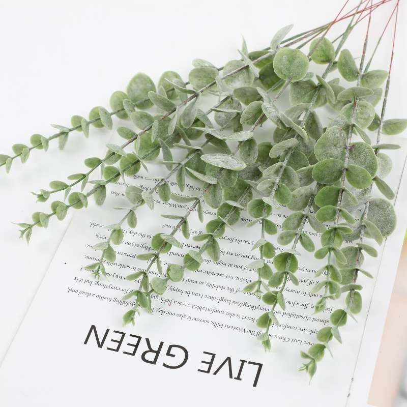 Artificial green plant single eucalyptus stem