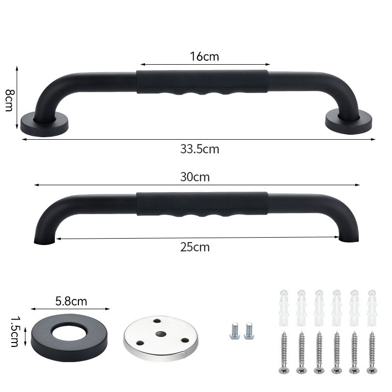 Dia25mm Matte black stainless steel silicone bathroom grab bars