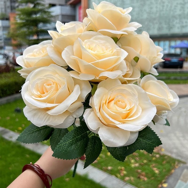 Artificial roses in various colors with nine flower heads
