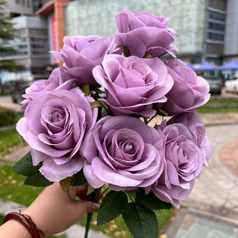 Artificial roses in various colors with nine flower heads