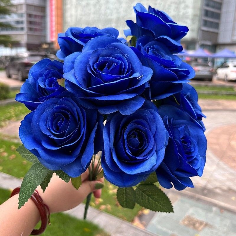 Artificial roses in various colors with nine flower heads