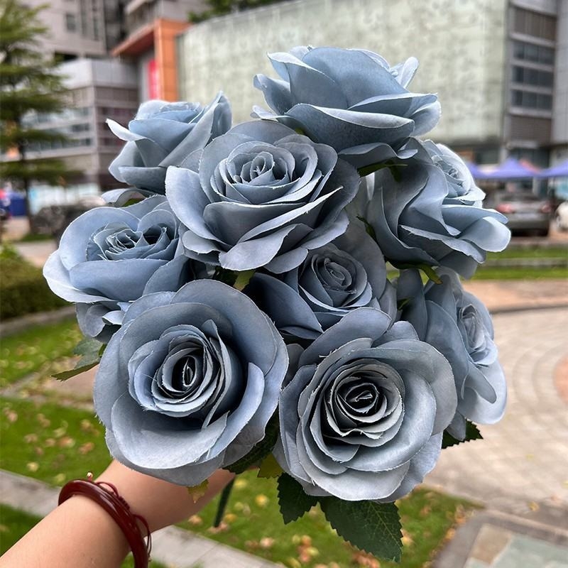 Artificial roses in various colors with nine flower heads