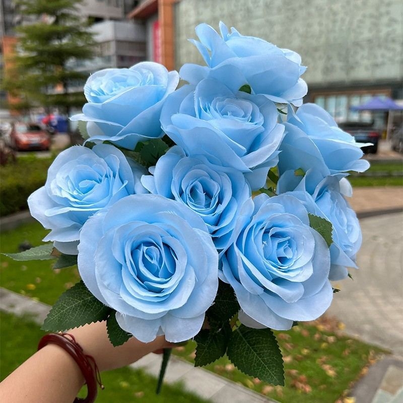 Artificial roses in various colors with nine flower heads