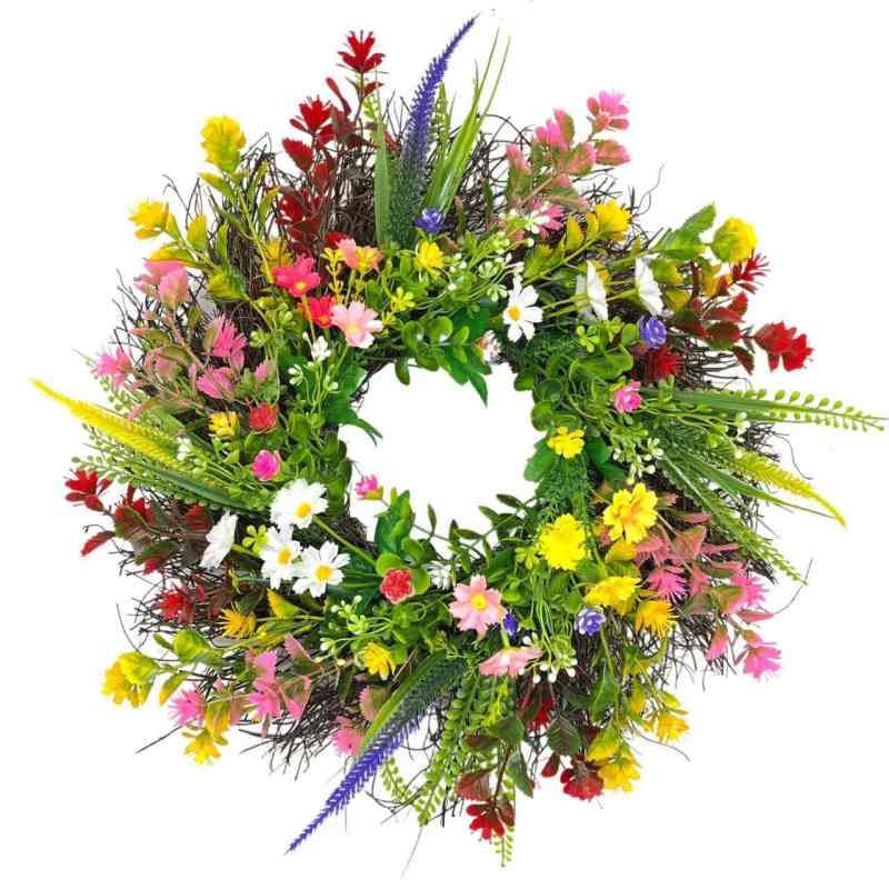 A wreath composed of multiple simulated plants