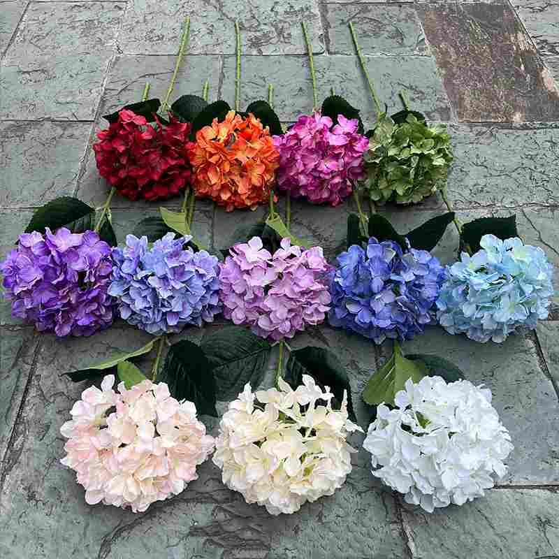 Multicolored silk hydrangea flowers