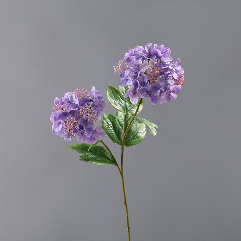 Decorative artificial hydrangea with two flower heads